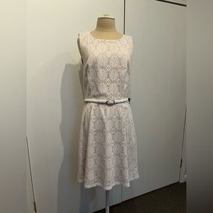 Ava & Aiden white crochet overlay dress with champagne lining. Size 12